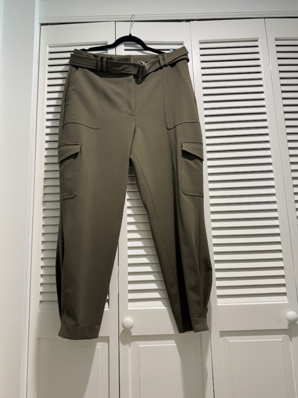 Express Women's Olive Green Super High Waisted Belted Cargo Pants Size 12
